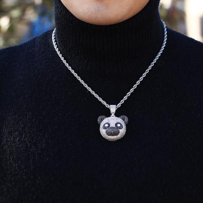 China Hiphop MJ Jewelry Full Iced Out Lovely Panda Head Pendant Necklace With Solid Back For Women Men Hip Hop Animal Jewelry for sale