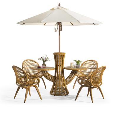 China Modern outdoor aluminum PE rattan garden nature leaf leisure weaving outdoor chair set with umbrella for sale