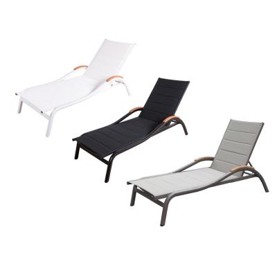 China Nordic Modern Patio Chaise Lounge Chair Foldable Outdoor Hotel Aluminum Plastic Wooden Pool Beach Armrest Deck Sling Chair Wholesale Modern for sale