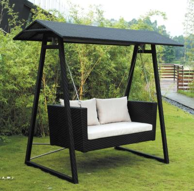 China Modern Aluminum Swing PE Rattan Garden Double Hanging Sofa Outdoor Furniture Foshan Factory for sale