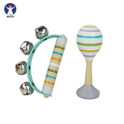 China 2021 Wooden Baby Rattle Hearing / Hand-eye Coordination Silicone Handbell Toys Baby Set Rattle For Infant for sale