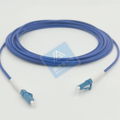 China Simplex armored fibre optic cable 10m LC UPC 3.0mm Blue PVC Flame Resistant FTTH for sale