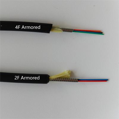 China 2 Cores 7.0mm Spiral Steel Armored Fiber Cable Tight Buffer Black LSZH  FTTH FTTA Rodent Resistant for sale