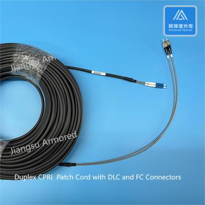 China SM Armored FTTA Patch Cord CPRI 7.0mm Black DLC FC Armored Fibre Optic Cable 2 Cores for sale