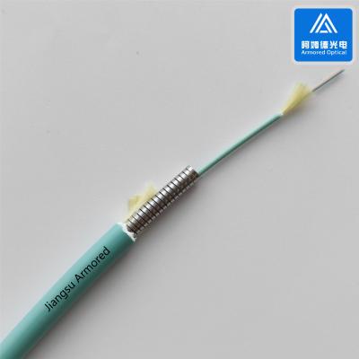 China 12 Cores MM Spiral Armored Fiber Cable Aque LSZH  Micro Armored Cable FTTH Rodent Resistant for sale