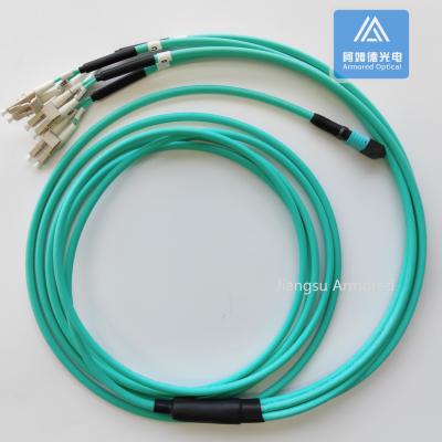 China 8 Core OM3 Armored MPO Patch Cord 3.5m With MPO and LC 5.0mm Aque LSZH for sale