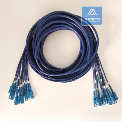 China 12 Cores Stainless Steel Armored Patch Cord FC-LC-30m Blue PVC 5.0mm Rodent Resistant for sale