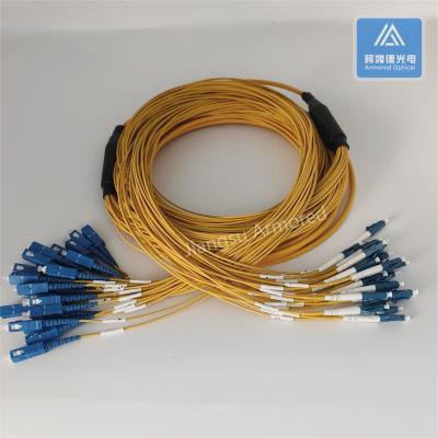 China 24 Cores Stainless Steel Armored Patch Cord SC-LC-10m Yellow LSZH 5.0mm FTTH Datacenter for sale