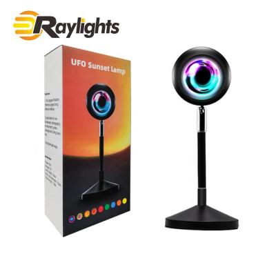 China PORTABLE USB Sunset Table Lamp Rainbow Projector Fill Lamp Live RGB16 Color Bedroom Remote Control Bedside Lamp for sale