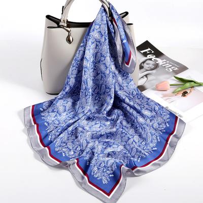 China Soft Soft Feeling Style Custom Design Main Brand Luxury Square Scarf Floral Printed Silk Hair Neck Scarf 70x70cm for sale