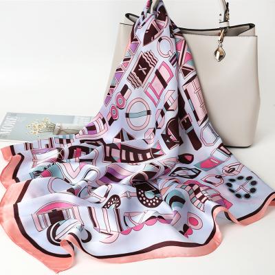 China Small Square Scarf Wrap Handkerchief Bandanas Accessories Luxury Flower Woman Cute Women Silk Feeling Smooth Soft Foulard for sale