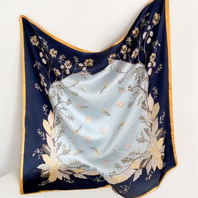 China Wholesale Luxury Classic Square Chiffon Stain Brand Scarf Floral Print Silk Scarfs Fashion Square Hijabs Women Silk Scarves for sale