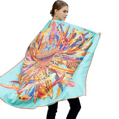 China Custom Printing Square Mark Design 130*130cm Twill Silk Scarf Shawls Square Wraps for sale