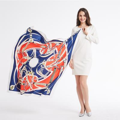 China Euro style new style print women's high quality fashion scarf shawl 130*130cm silk square twill scarf for sale