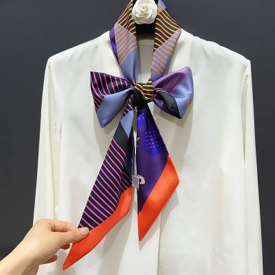 China Long Twill Silk Scarf for Women Fashion Double-Sided Tie Belt Women's Dot Printed Skinny Bag Scarf Head Scarfs for Ladies for sale