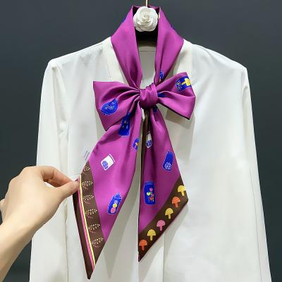 China Brand Long Women Tie Head Belt Scarves Fashion For Ladies Twill Silk Scarf For Women Digital Printed Bag Double Sided Skinny Scarf for sale