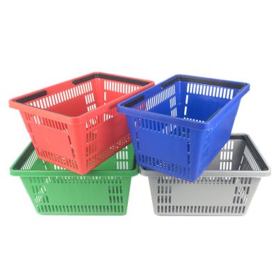 China Durable manufacturer supermarket wholesale plastic shopping basket with 2 handles for sale