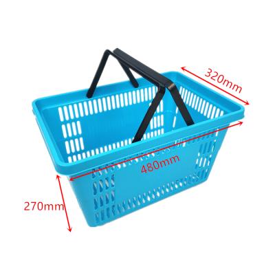 China Durable manufacturer large capacity wholesale plastic shopping basket with handles for supermarket and store for sale