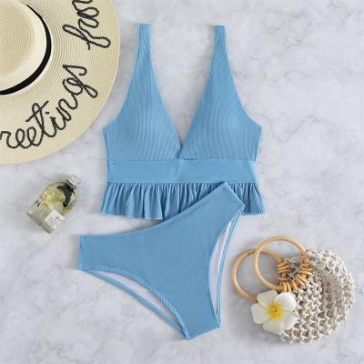 China Non-Toxic Hot Brazilian Bottom Two Piece Ribbed Swimwear Ruffle Trim Bikini For Women for sale