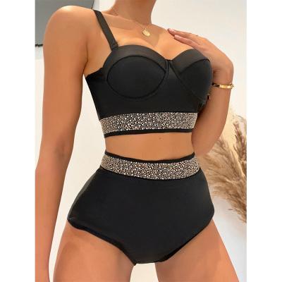 China Breathable Ready To Ship Lift Up Swimwear Black Beach Wear Underwire Design Bikini for sale