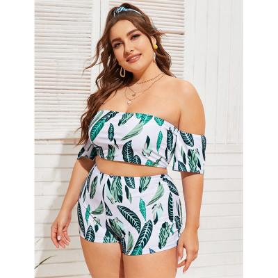 China Plus Size Low Moq Off The Shoulder Bather Bathing Suits Manufacturer Two Piece Tropical Shorts Panties Plus Size Swimsuit Manufacturer for sale