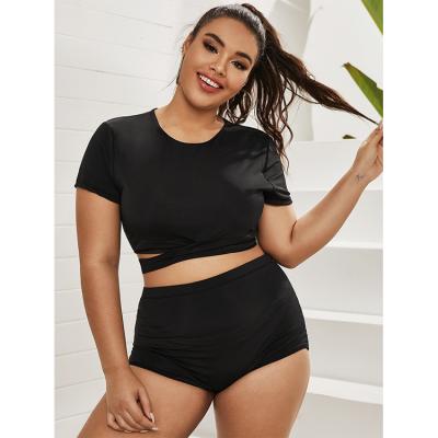 China Female Classic Removable Padded Swimwear Black Short Pants Enclosed Bikini Sizing Maker Short Sleeve Plus Size Swimwear for sale