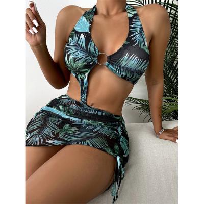 China Cut Out Female Breathable Women Swimsuit 2022 O Ring Design Bikini Swimwear Designer One Piece Tropical Plant Print Swimwear for sale