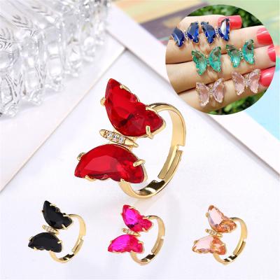 China Cuzbic Cute Butterfly Finger Adjustable Crystal Fashion Women Rings For Ladies Jewelry Women Trend 2021 for sale