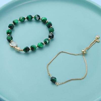 China FASHIONABLE Natural Green Tiger Eye Stone String Beads Bracelet 2 Sets Simple Niche Design Adjustable Bracelet Female Bracelet for sale