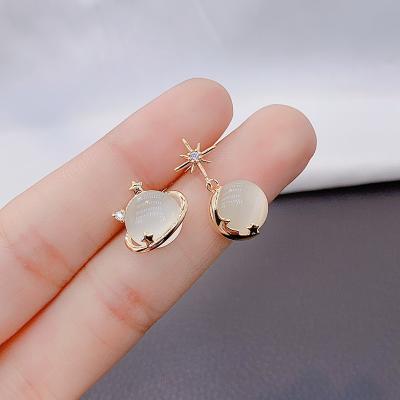 China Opal Planet Earrings Female asymmetrical TRENDY 2021 new fashion temperament All-match trendy earrings for sale