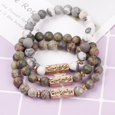 China Nature Stone Bracelet Stretch Casual/Sporty Custom Handmade Gemstone Beaded Forever Jewelry Gold Letter Bracelets For Women Men for sale