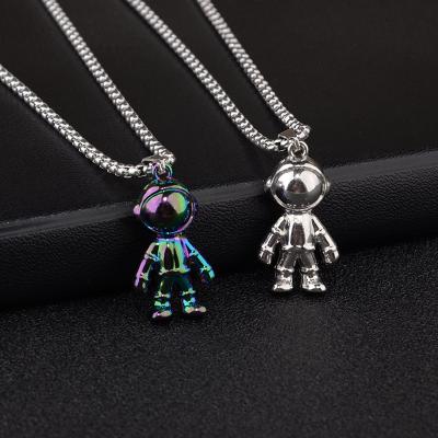 China No Fade Hip Hop Necklace Titanium Steel Men's Spaceman Anodizing Plating Fashion 3D Metal Astronaut Pending Chain Necklace for sale