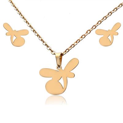 China TRENDY stainless steel dragonfly necklace earring set simple gold plated collection fashion necklace earrings jewelry set for sale