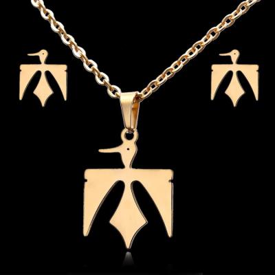 China TRENDY Gold Plated Stainless Steel Bird Stud Earrings Necklace Fashion Pendant Simple Pendant Earrings Jewelry Set for sale