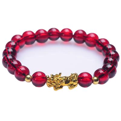 China Natural Red Agate Garnet Gold Brave Bracelet Good Luck Men and Women Couple Bracelet Jewelry Wholesale for sale