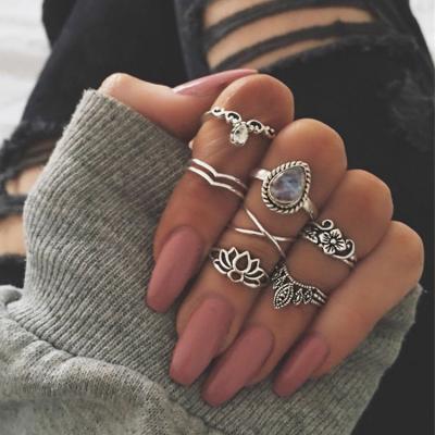 China Wholesale and Retail Casual/Sports Ring Individual Style Geometric Silver Moonstone Moonstone Ring 7 Jewelry Sets for sale