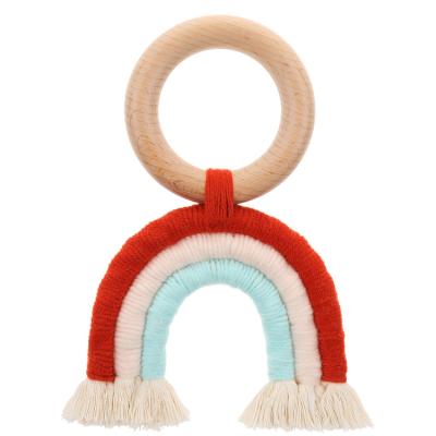 China Toy China Manufacture Directly Sale Soft Ring Handmade Rainbow Decor Baby Wooden Teethers for sale