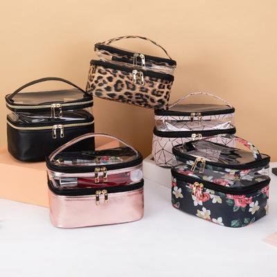 China New Fashion Double Layer Waterproof Toiletry Bag Fashionable Luxury Transparent Makeup Cosmetic Bag For Travel for sale