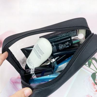 China High quality waterproof clear transparent travel cosmetic bag leather makeup bag with custom printing logo for sale