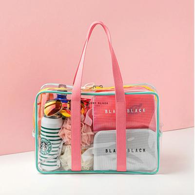 China Custom Women Waterproof/Large Capacity Clear PVC Handbag Plastic Girls Beach Shopping Bags Neon Clear PVC Tote Bag for sale