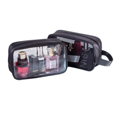 China Travel Durable Waterproof Clear Cosmetic Bag Practical Cosmetics Bags Plastic Zipper Cosmetic Bag Black For Travel for sale