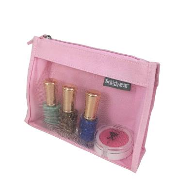 China 2021 Custom Made Mesh Pocket Logo Lipstick Container Pink Lipstick Organizer Bag Cosmetic Bag Canvas Jewelry Goods Goods for sale