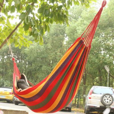 China Durable Outdoor Single Garden Fabric Hammock Swing Bed Rainbow Stripe Camping Hanging Hammock with 2 Straps and Tree Swing Carry Bags for sale