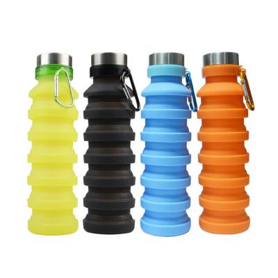 China Sport 550ml/17oz Collapsible Collapsible Sport Silicone Water Bottle Viable With Carabiner With 304 Stainless Steel Cover Bpa Free for sale