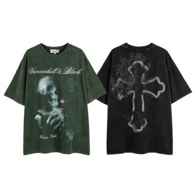 China Anti-pilling MK Summer Cross Skull Couple Short Sleeve Hip Hop Rap Men's Top 100% Cotton Made Old Wash Custom Oversize Men's T-shirt for sale