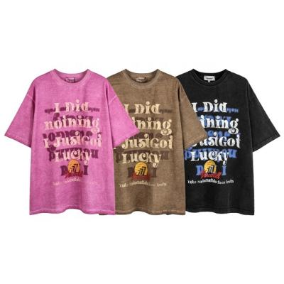 China Anti-pilling MK Summer Letter Printing Couple Short Sleeve Hip Hop Rap Men's Top 100% Cotton Made Old Wash Custom Oversize Men's T-shirt for sale