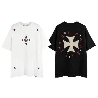 China Anti-pilling MK High Street Hip Hop Vintage Cross Print Men's Top Summer Custom Design 100% Couple Short Sleeve Oversize Men's T-shirt for sale