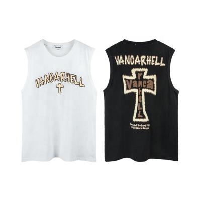 China Anti-pilling MK Summer Hip Hop Retro Men's Top vest New Custom Design Cross Foam Print Custom 100% Cotton Oversize Tank Top T-shirt for sale