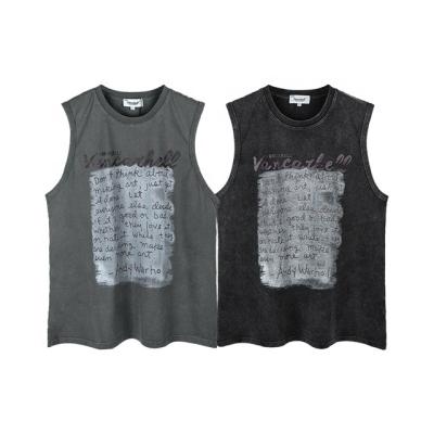 China Anti-pilling MK Summer Hip Hop Rap Men's Sleeveless T-shirt Customized New Design Made Old Wash 100% Cotton Oversize Tank Top T-shirt for sale