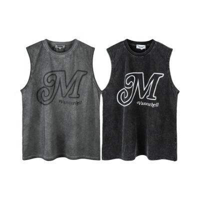 China Anti-pilling MK Summer Hip Hop Rap Men's Sleeveless T-shirt Customized New Design Made Old Wash 100% Cotton Oversize Tank Top T-shirt for sale